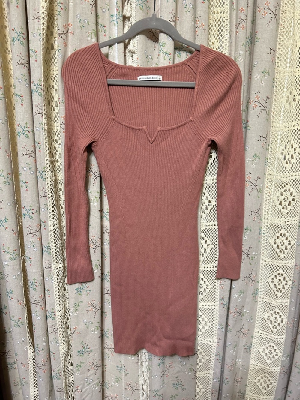 Abercrombie Ribbed Knit Bodycon Dress Mauve Long Sleeve Small